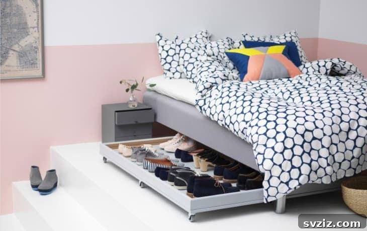 Mastering Micro Spaces: 40 Small Bedroom Organization Secrets 39 Under-Bed Shoe Storage solution for maximizing space