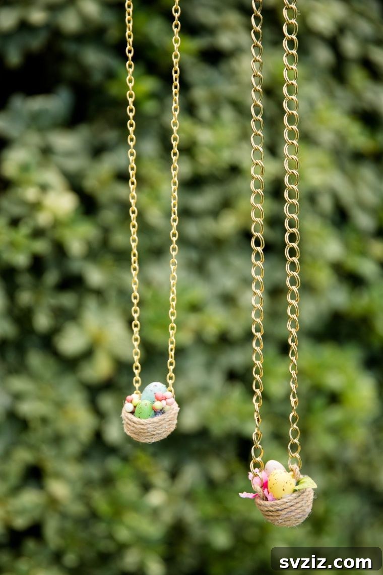 Creative Easter Projects for Adults 13 Cute nest necklaces crafted from repurposed plastic Easter eggs and small decorative elements.