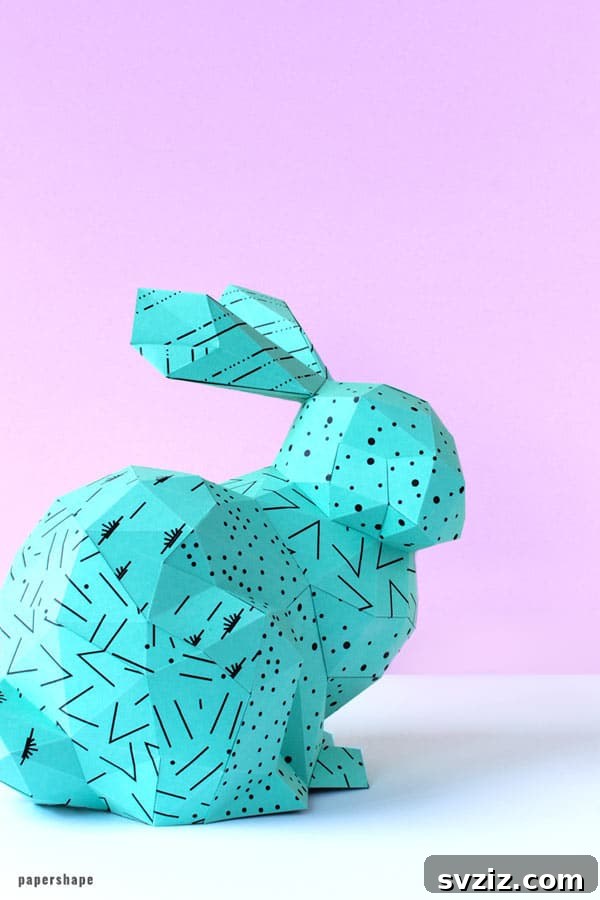 Creative Easter Projects for Adults 15 A beautifully crafted 3D paper Easter bunny, demonstrating intricate paper folding and assembly.