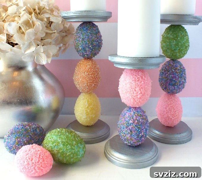 Creative Easter Projects for Adults 21 Sparkling Easter egg candle holders in pastel colors, adding a festive glow to the table.