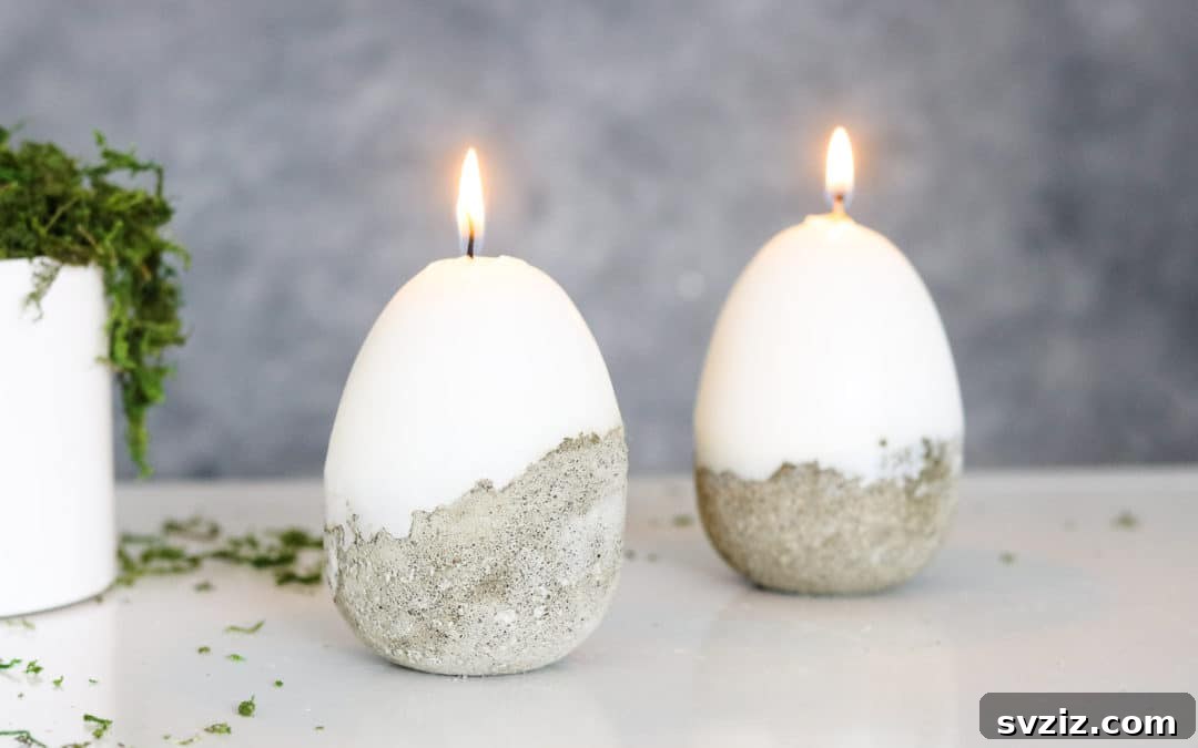 Creative Easter Projects for Adults 22 A modern DIY concrete Easter candle, featuring minimalist design and industrial aesthetic.