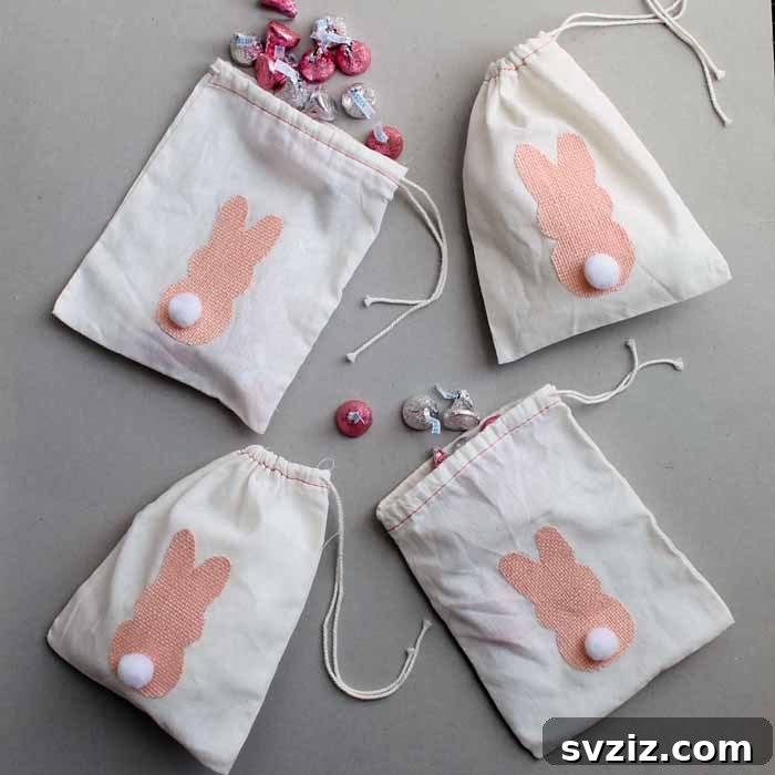 Creative Easter Projects for Adults 24 Cute burlap bunny treat bags filled with Easter goodies, perfect for gifting or an egg hunt.