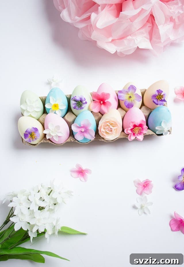 Creative Easter Projects for Adults 27 Beautifully decorated floral Easter eggs with delicate botanical elements and soft pastel colors.