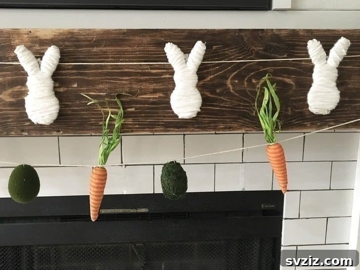 Creative Easter Projects for Adults 4 Decorative Easter-themed mantel banners with bunny and egg shapes, hanging above a fireplace.