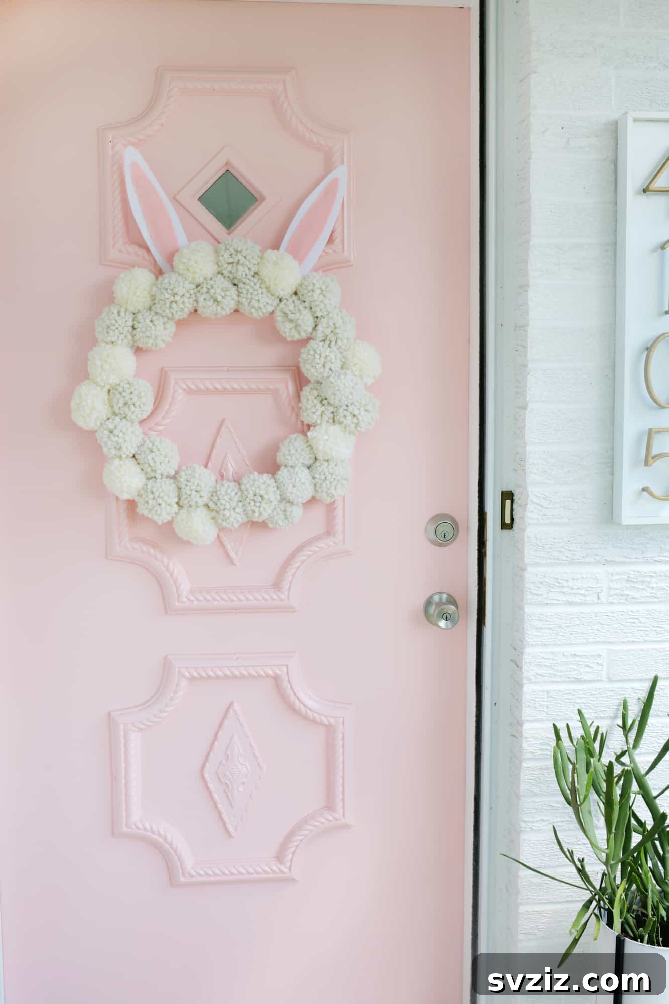 20 Whimsical Outdoor Easter Decor Inspirations 15 Bunny Pom Pom Wreath