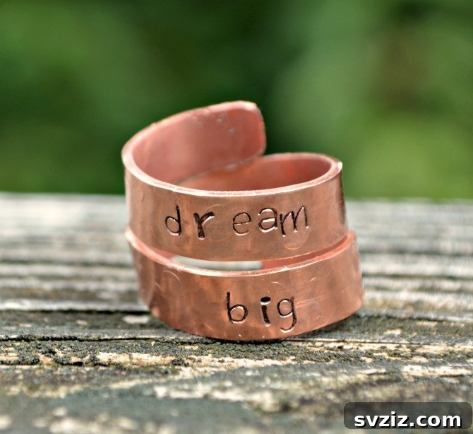 27 DIY Rings You'll Never Want to Take Off 13 Personalized DIY stamped wrap ring with an engraved custom message.