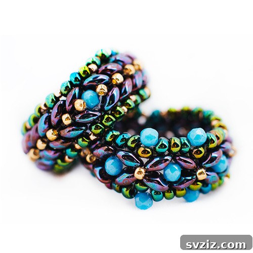 27 DIY Rings You'll Never Want to Take Off 8 Vibrant DIY Czech beaded rings, crafted with Superduo, Toho, and Czech seed beads.