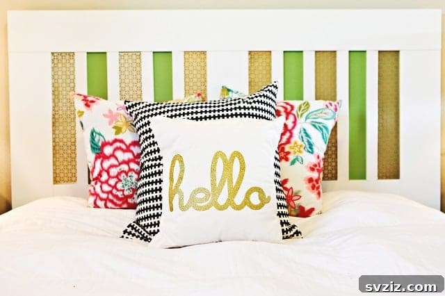 DIY Bold Striped Headboard with Inset Layers and Brass Accents
