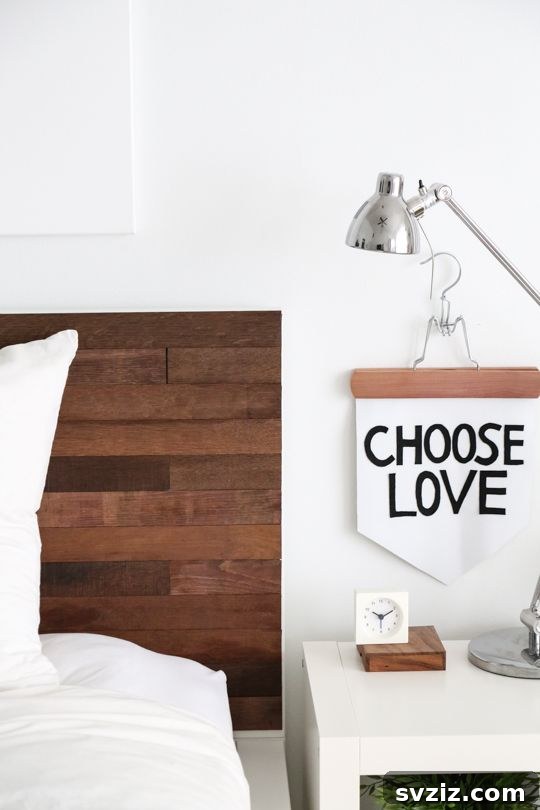 Easy No-Screw Wooden Plank Headboard IKEA Hack using Stikwood