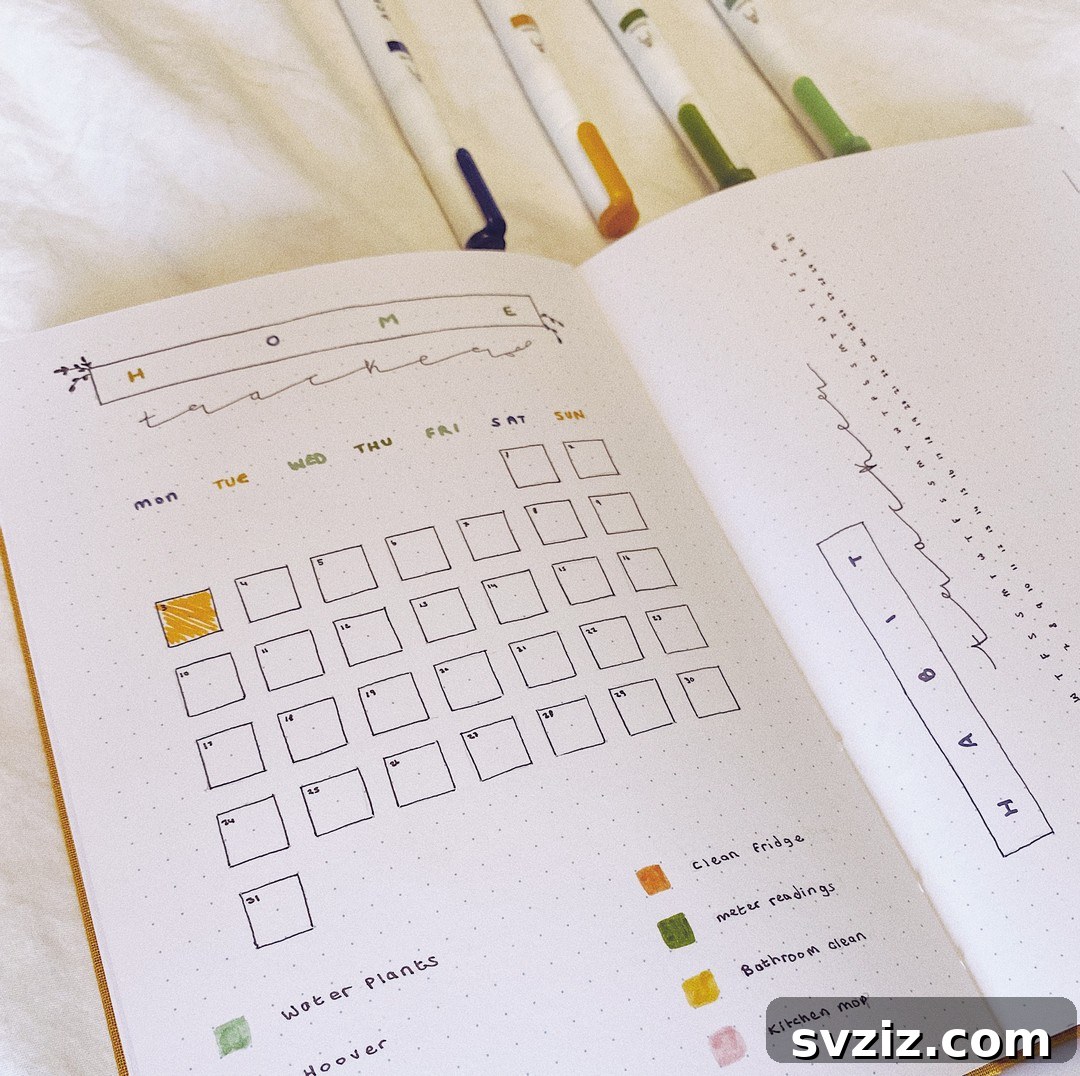 A clean and simple bullet journal cleaning schedule with minimalist design, focused on task completion without excessive decoration.