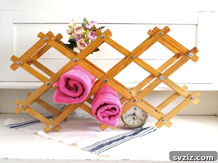 Wine Rack repurposed for towel storage