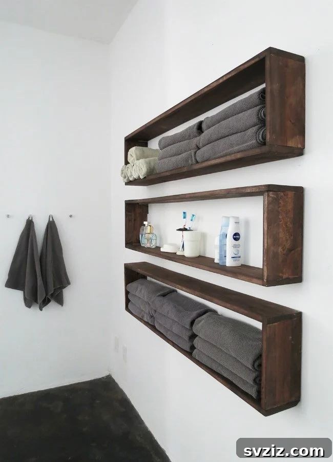 DIY Box Shelves for modern towel organization