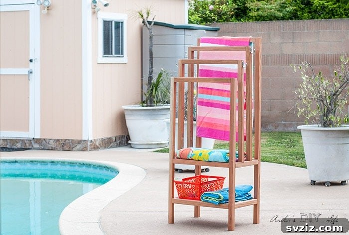 DIY Outdoor Towel Rack for pool and beach towels