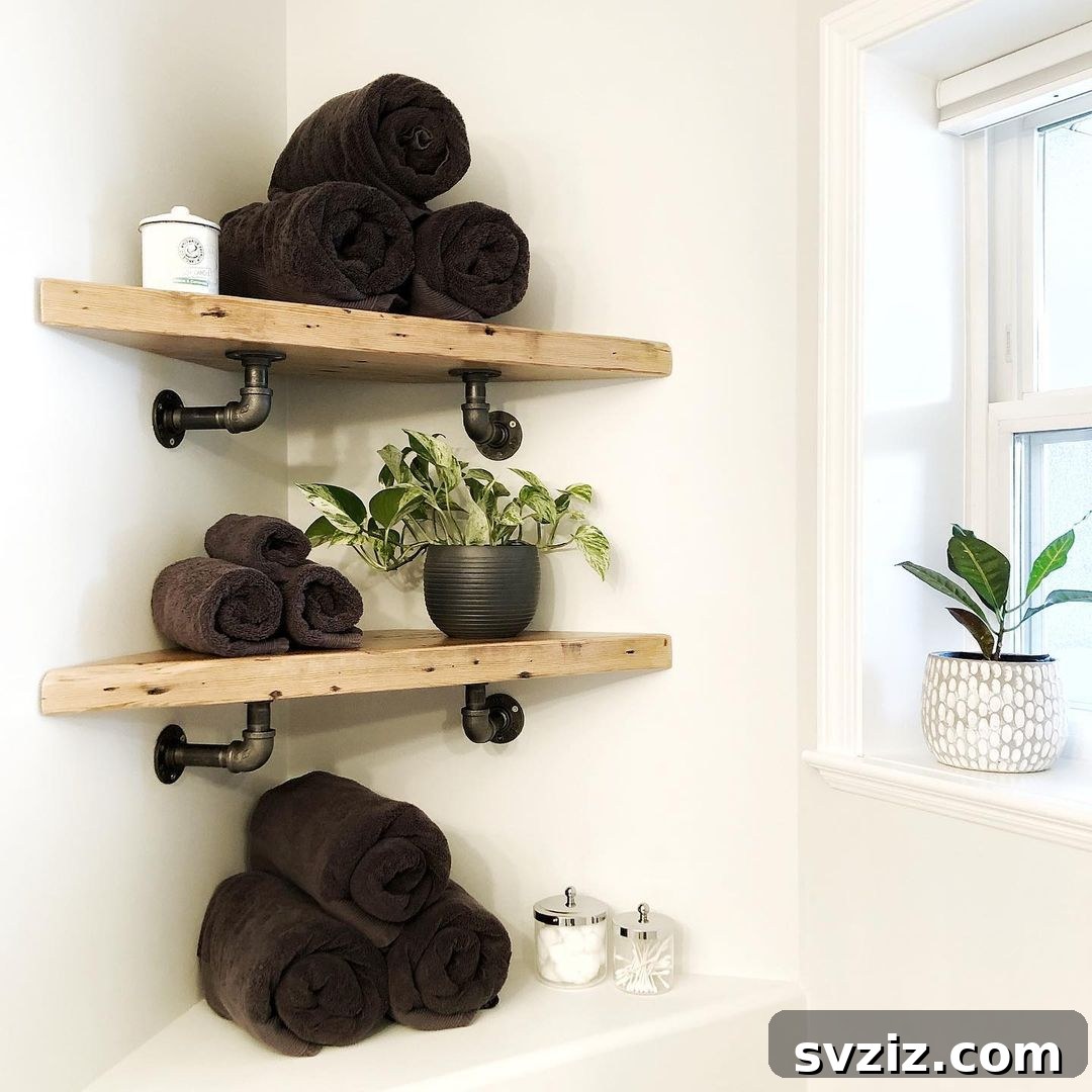 Reclaimed Wood Corner Shelves for unique bathroom storage