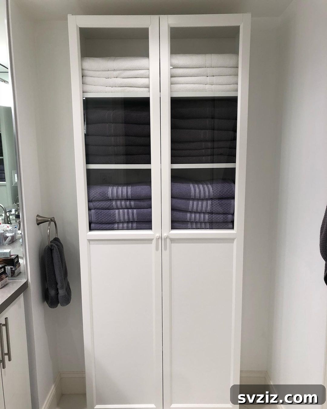 IKEA Towel Cabinet with glass panel for visual storage