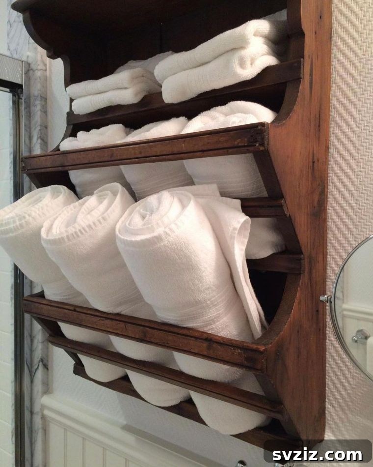 Rustic Antique Towel Rack as a unique storage solution