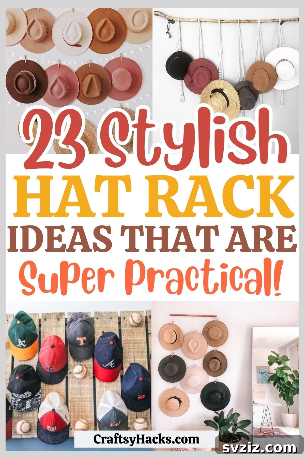 Decorative hat rack ideas for stylish home organization, featuring various hat styles on creative displays.