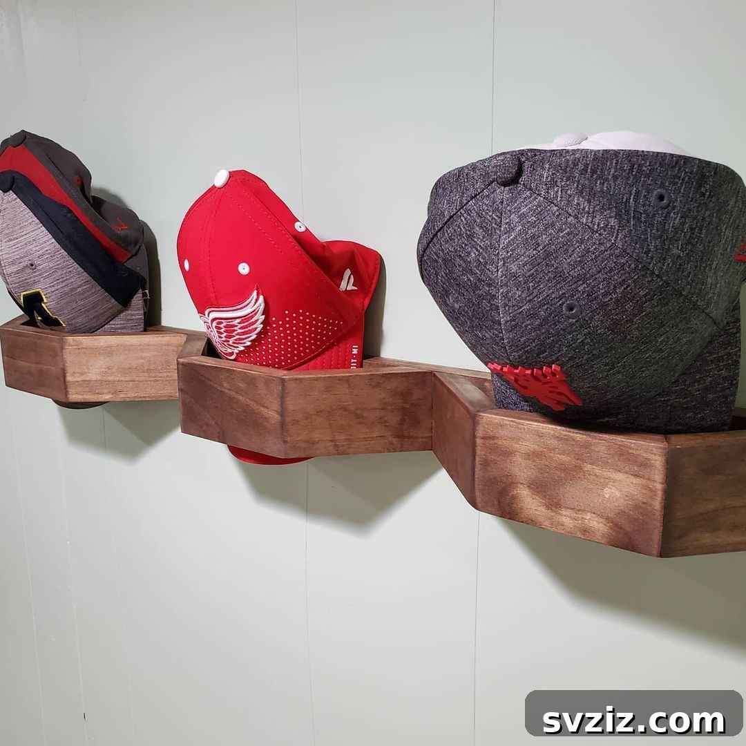 Half Hexagon Brim Holders, a geometric hat rack design for modern homes.