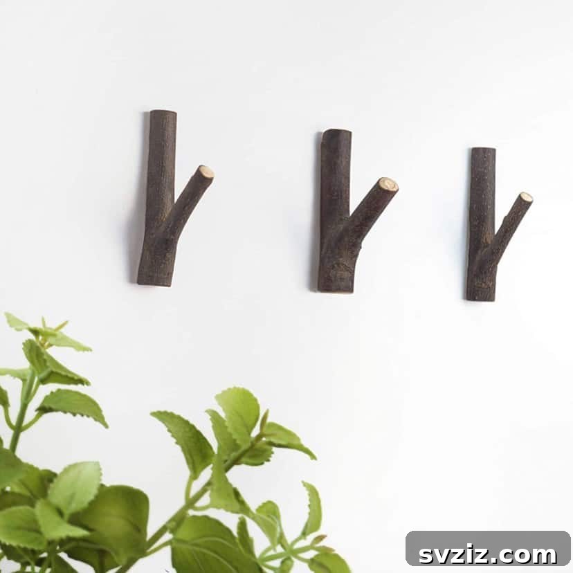 Faux Branch Hat Hooks, decorative storage that looks natural on the wall.