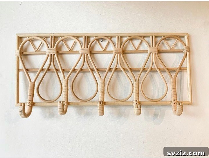 Bohemian Chic Rattan Hat Rack, versatile decor for a free-spirited home.