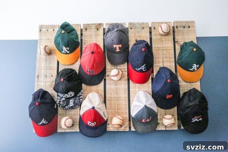 Handcrafter Cap Rack with baseballs for unique display, perfect for cap collectors.