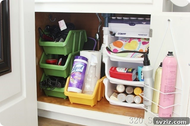 Stackable under-counter organization with dollar store bins