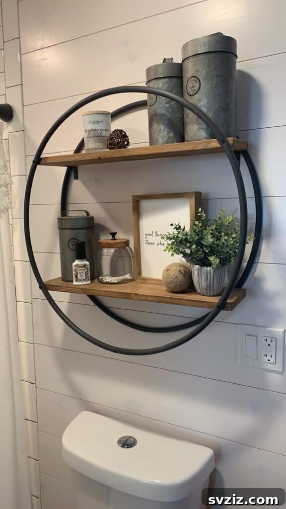 DIY hula hoop farmhouse shelf