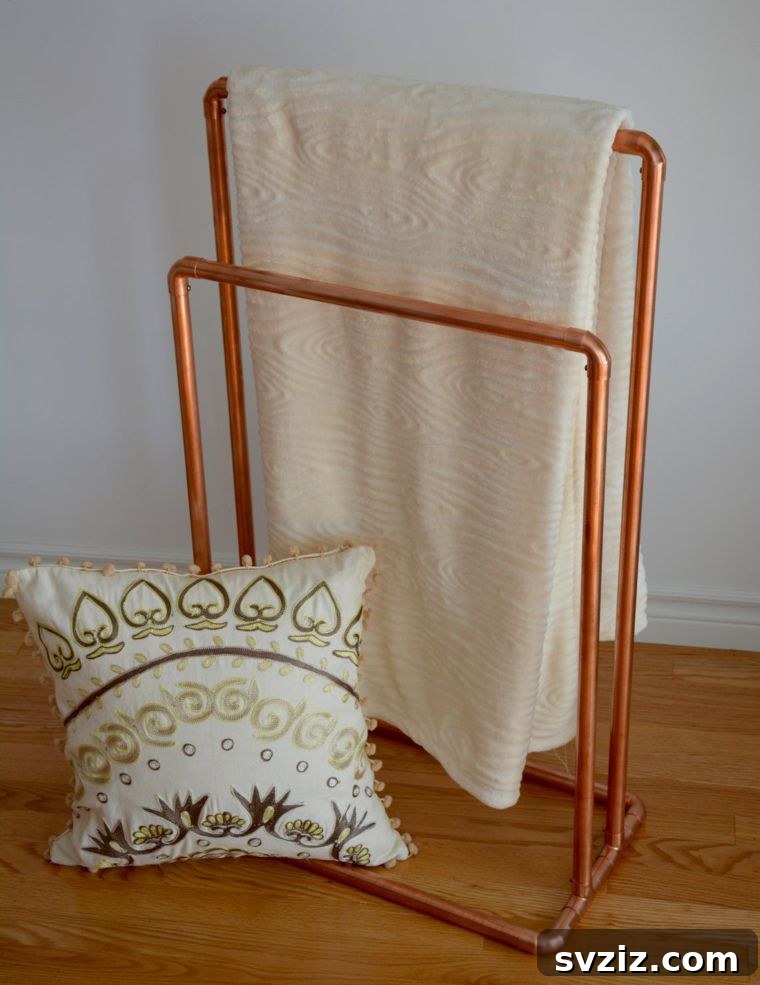 23 Clever Blanket Storage Solutions 16 Slim Copper Quilt Stand for Small Spaces