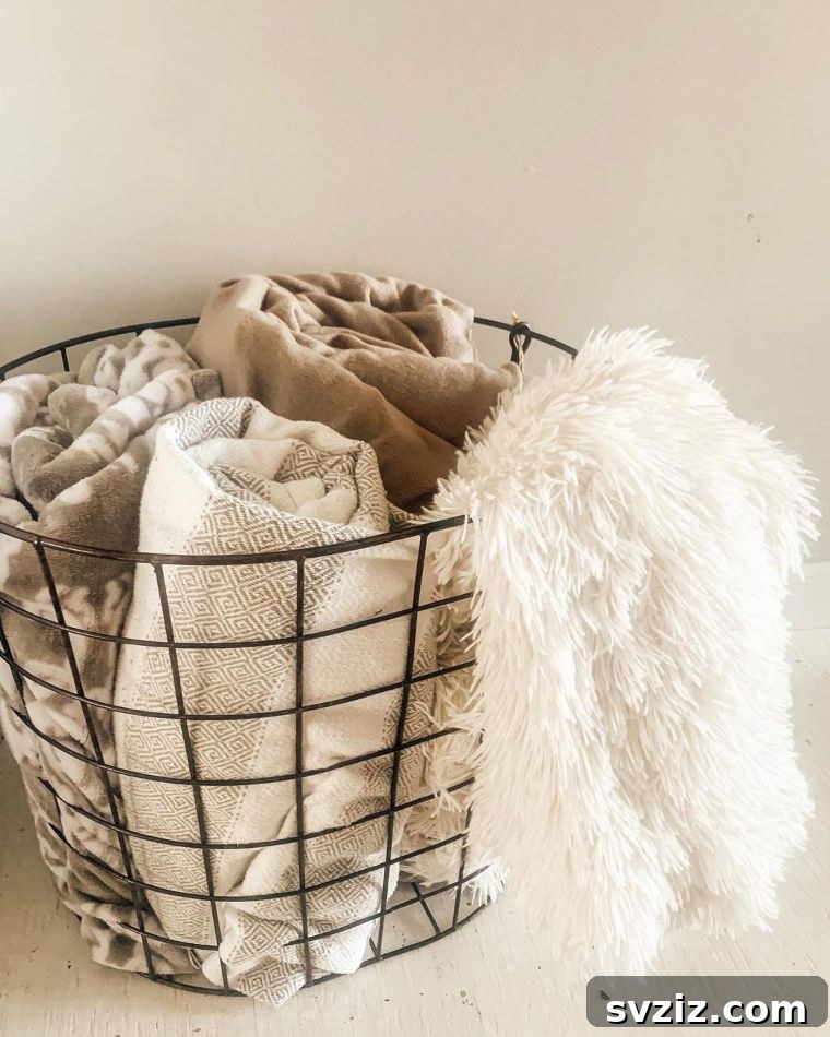 23 Clever Blanket Storage Solutions 3 Cozy Woven Blanket Basket for Living Room Storage