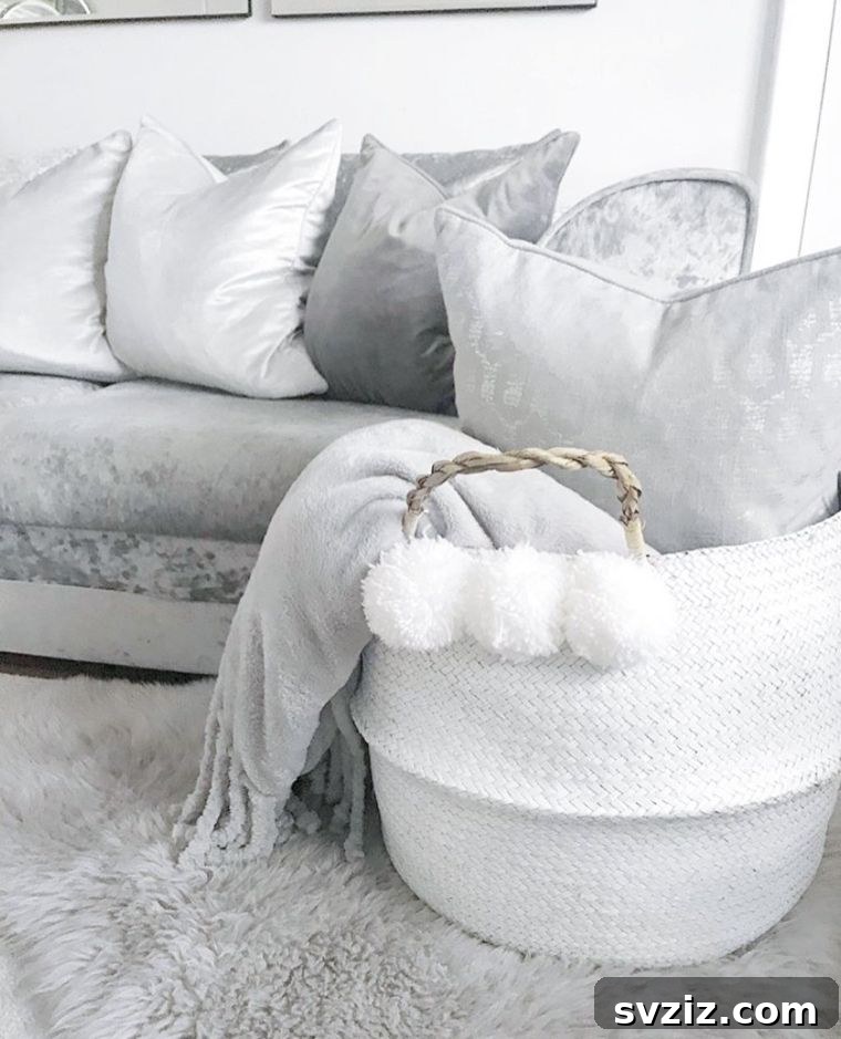 23 Clever Blanket Storage Solutions 24 Monochromatic Blanket Basket in a Harmonious Living Space