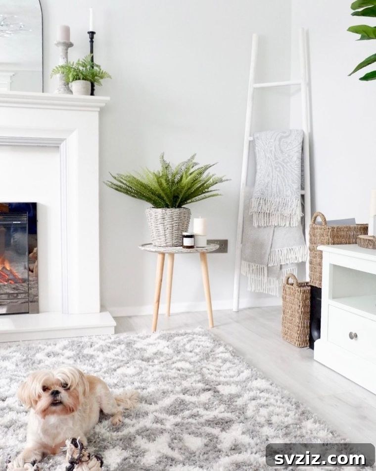 23 Clever Blanket Storage Solutions 25 Styled Corner with Angled Blanket Ladder, Plants, and Candles