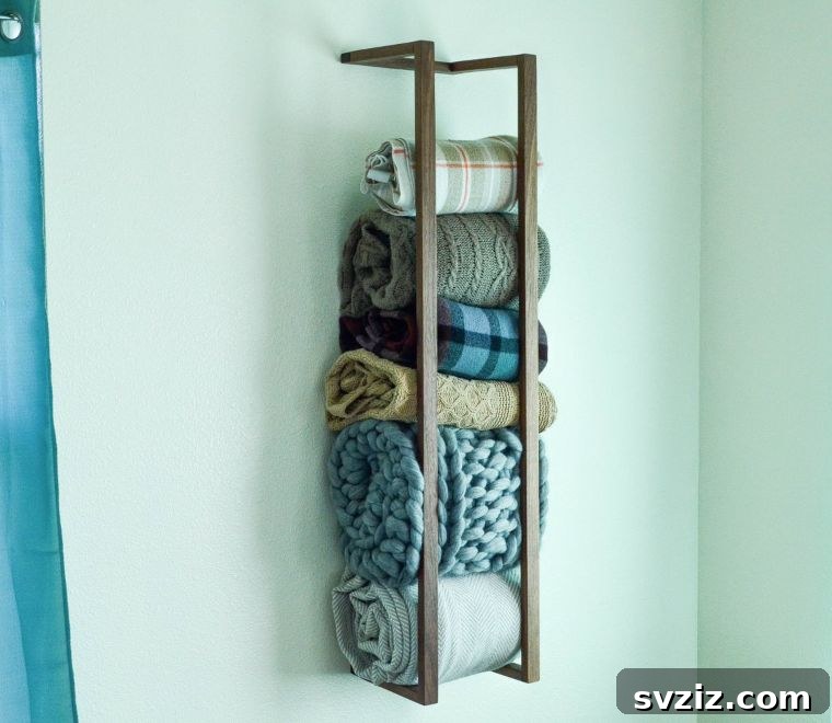 23 Clever Blanket Storage Solutions 4 Modern Blanket Wall Rack for Vertical Storage