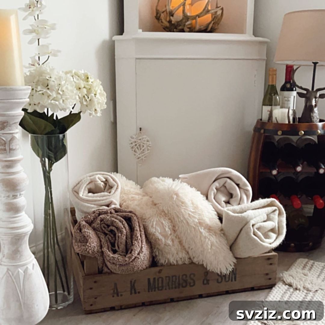 23 Clever Blanket Storage Solutions 7 Distressed Wooden Blanket Crate for Farmhouse Decor