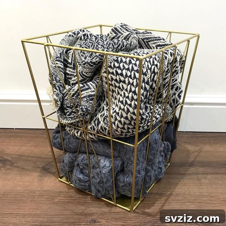 23 Clever Blanket Storage Solutions 10 Art Deco Geometric Gold Blanket Basket