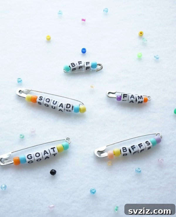 Friendship Pins with Letter Beads