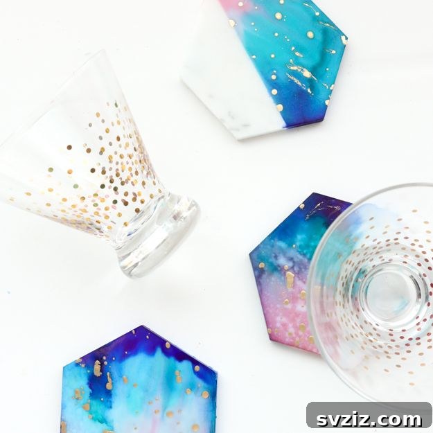 Unique Galaxy Marble Drink Coasters - Handmade Gift