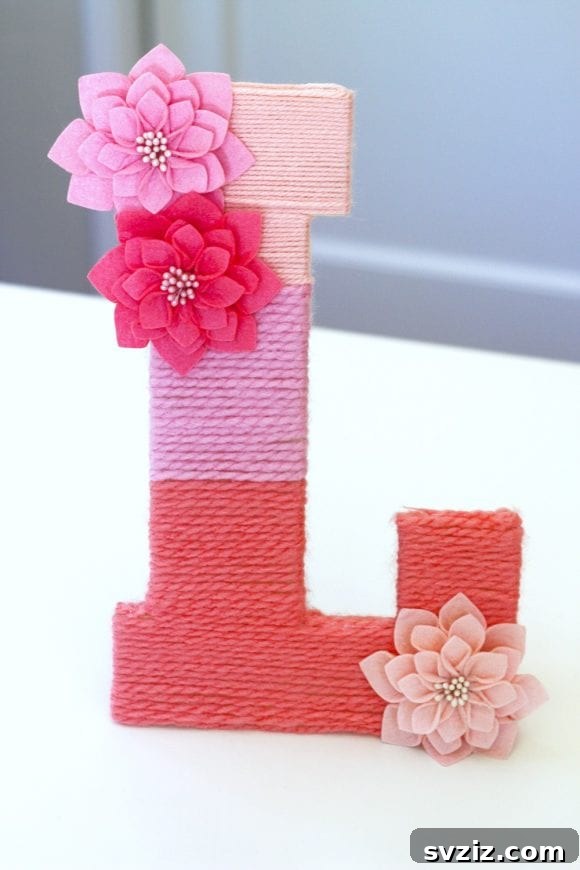 Personalized Yarn-Wrapped Ombre Letters for Room Decor