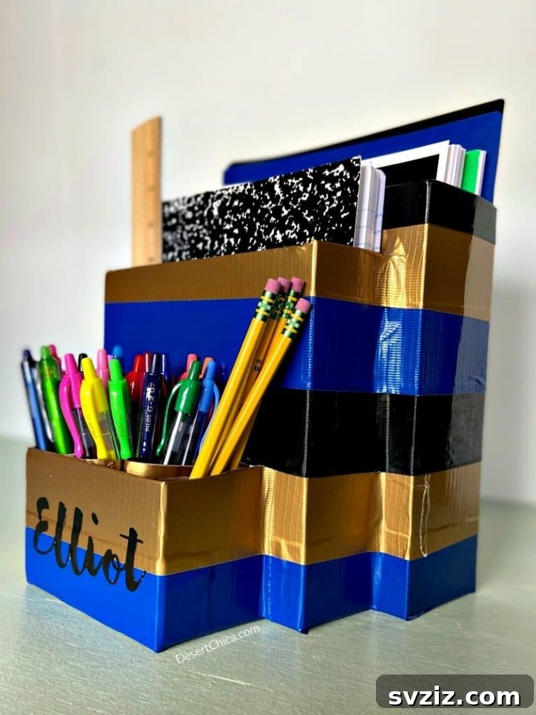 Handmade Duct Tape Desk Organizer for School Supplies