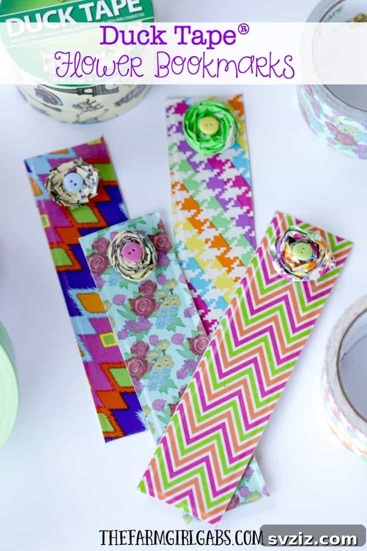Decorative Duct Tape Flower Bookmarks