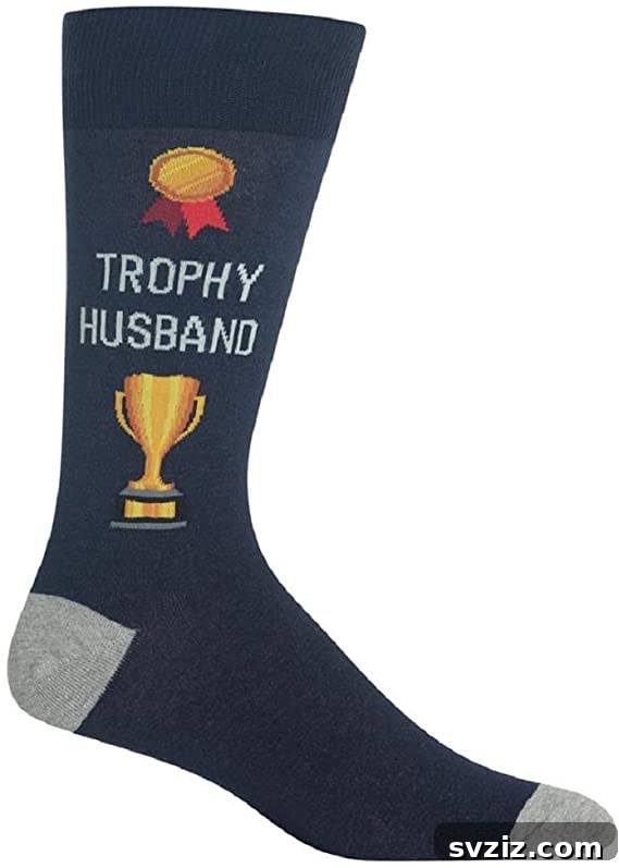 41 Creative Anniversary Ideas He'll Love 11 Novelty 'Trophy Husband' dress socks, funny and practical anniversary gift for men