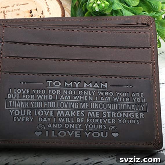 41 Creative Anniversary Ideas He'll Love 18 Custom engraved leather wallet, personalized anniversary gift for husband or boyfriend