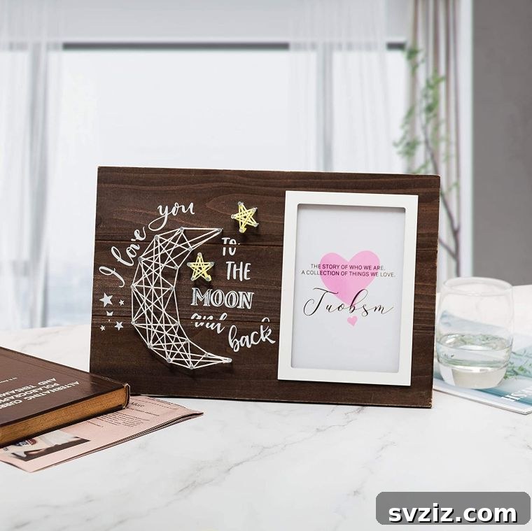 41 Creative Anniversary Ideas He'll Love 20 Custom wooden picture frame with string art, personalized anniversary photo gift