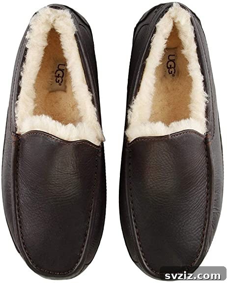 41 Creative Anniversary Ideas He'll Love 4 Luxurious UGG Men's Ascot Slipper, comfortable sheepskin slippers for husband or boyfriend