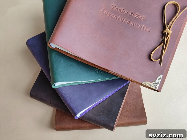 41 Creative Anniversary Ideas He'll Love 37 Personalized leather photo album, custom wedding or anniversary memory book