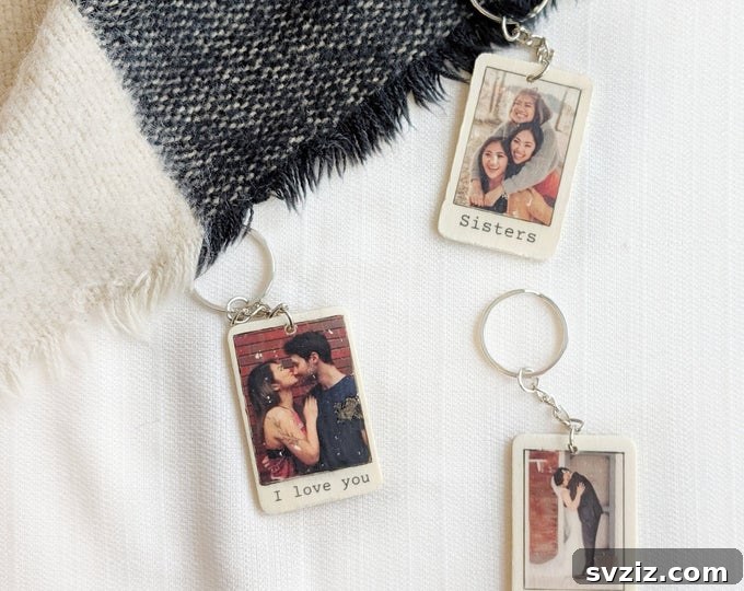 41 Creative Anniversary Ideas He'll Love 39 Rustic wooden Polaroid photo keychain, unique sentimental anniversary gift for him