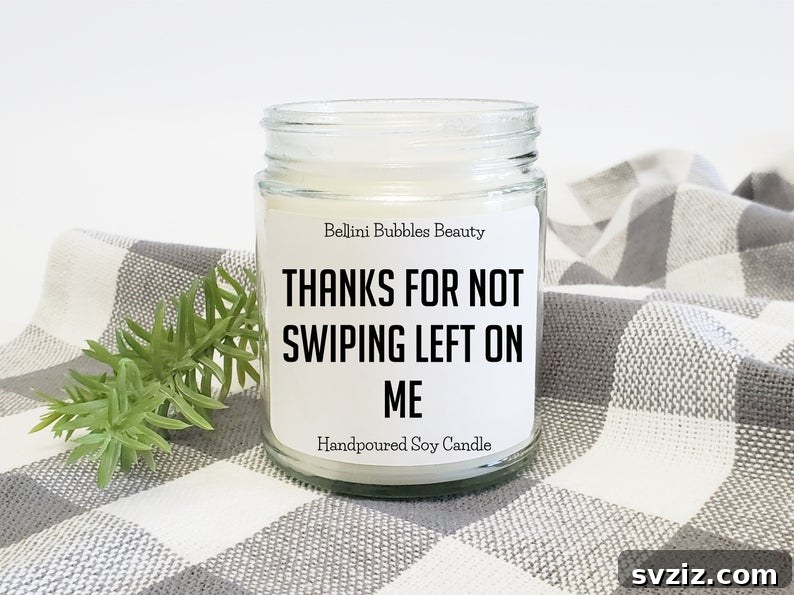 41 Creative Anniversary Ideas He'll Love 42 Funny dating app candle, 'Thanks for Not Swiping Left' romantic anniversary gift