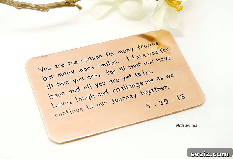 41 Creative Anniversary Ideas He'll Love 43 Personalized copper wallet insert, unique sentimental gift for his wallet