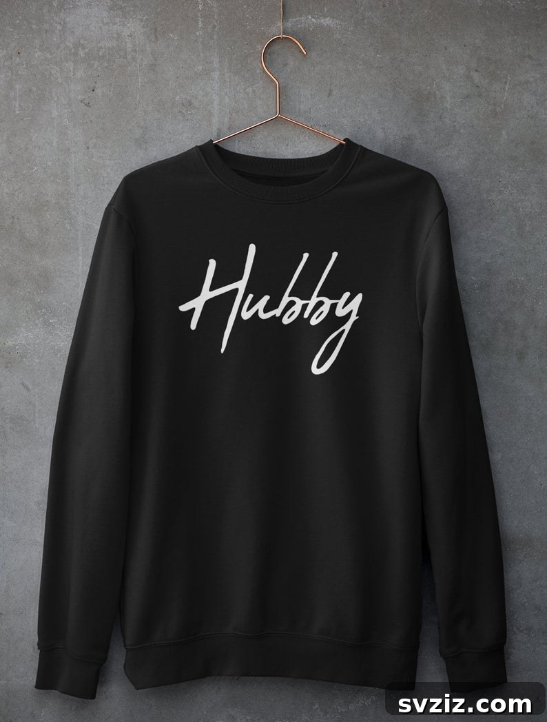 41 Creative Anniversary Ideas He'll Love 7 Comfy 'Hubby' sweatshirt, cozy personalized apparel for husband, matching couple's anniversary gift