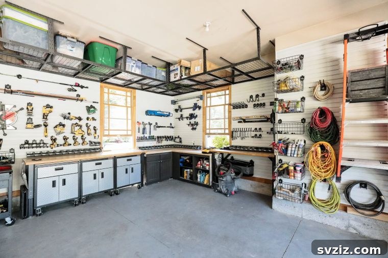 21 Genius Garage Ceiling Storage Ideas for Ultimate Space Saving 12 Overhead workshop shelf for garage organization
