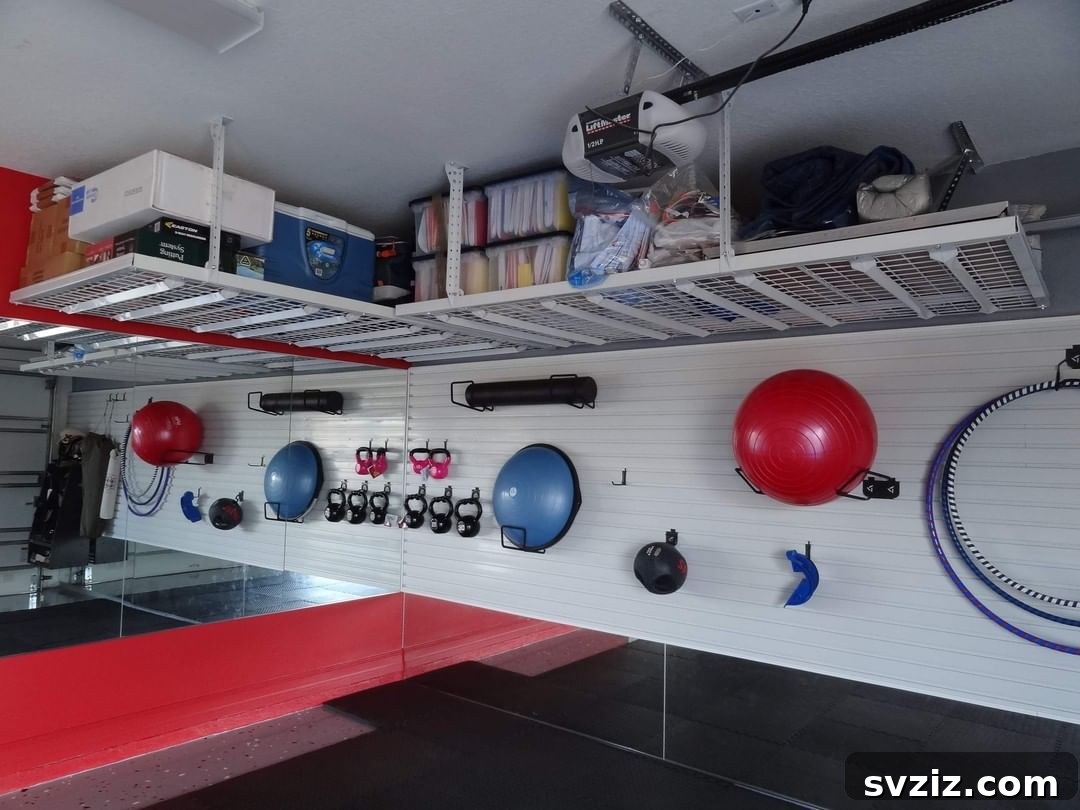 21 Genius Garage Ceiling Storage Ideas for Ultimate Space Saving 13 Garage transformed into a home gym with ceiling storage